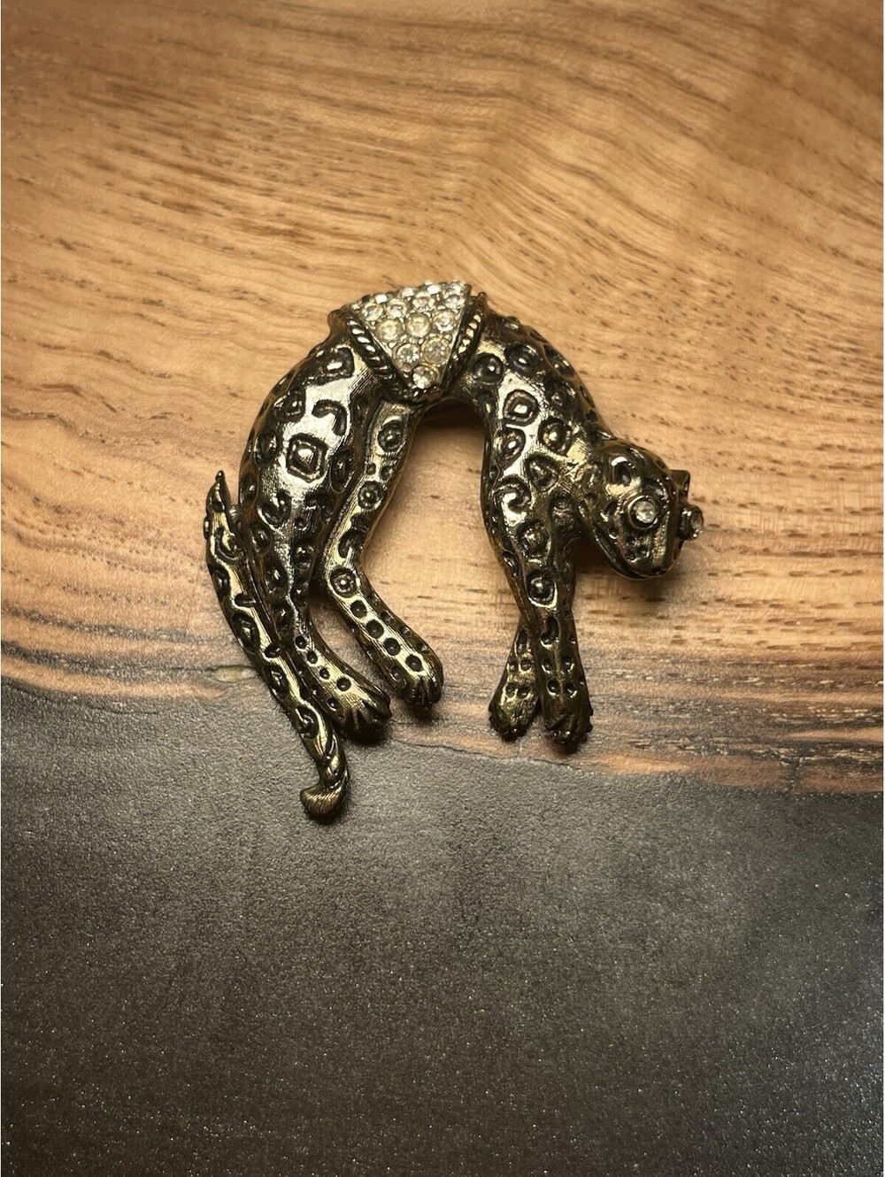 Vintage Metal Rhinestone Leopard Pin - Picture 1 of 4